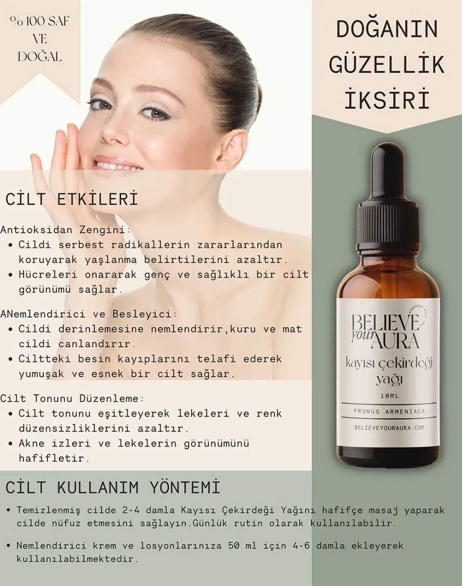 Believe Your Aura %100 Saf Organik Kayısı Çekirdeği Yağı ATYKCK-603