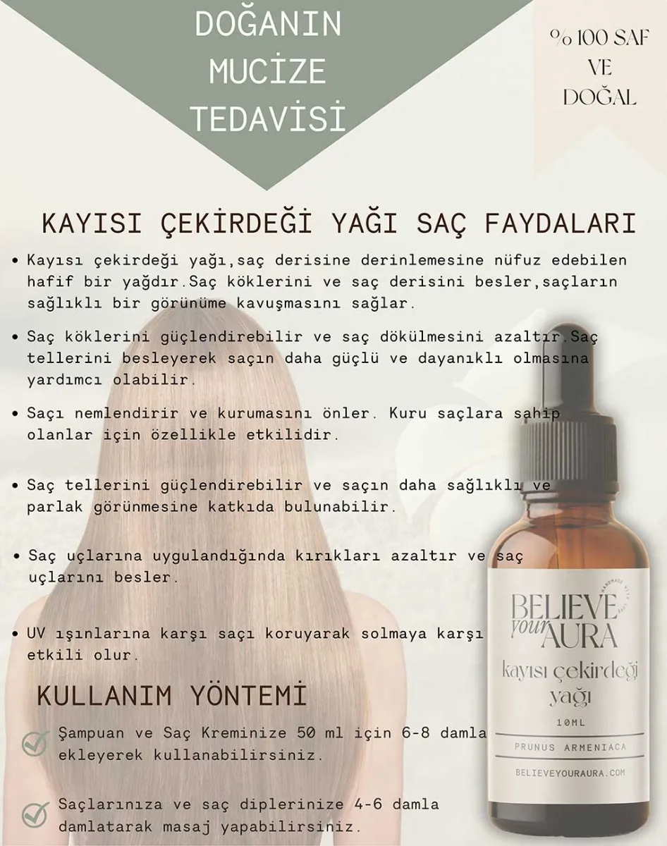 Believe Your Aura %100 Saf Organik Kayısı Çekirdeği Yağı ATYKCK-603