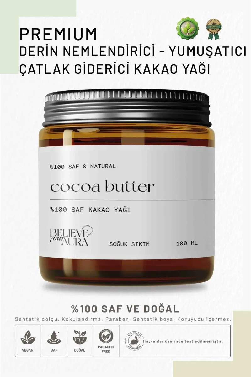 Believe Your Aura Kakao Yağı - %100 Saf ve Doğal Nemlendirici Çatlak Giderici Pürüzsüzleştirici Bakım Yağı -ATYKKO-614