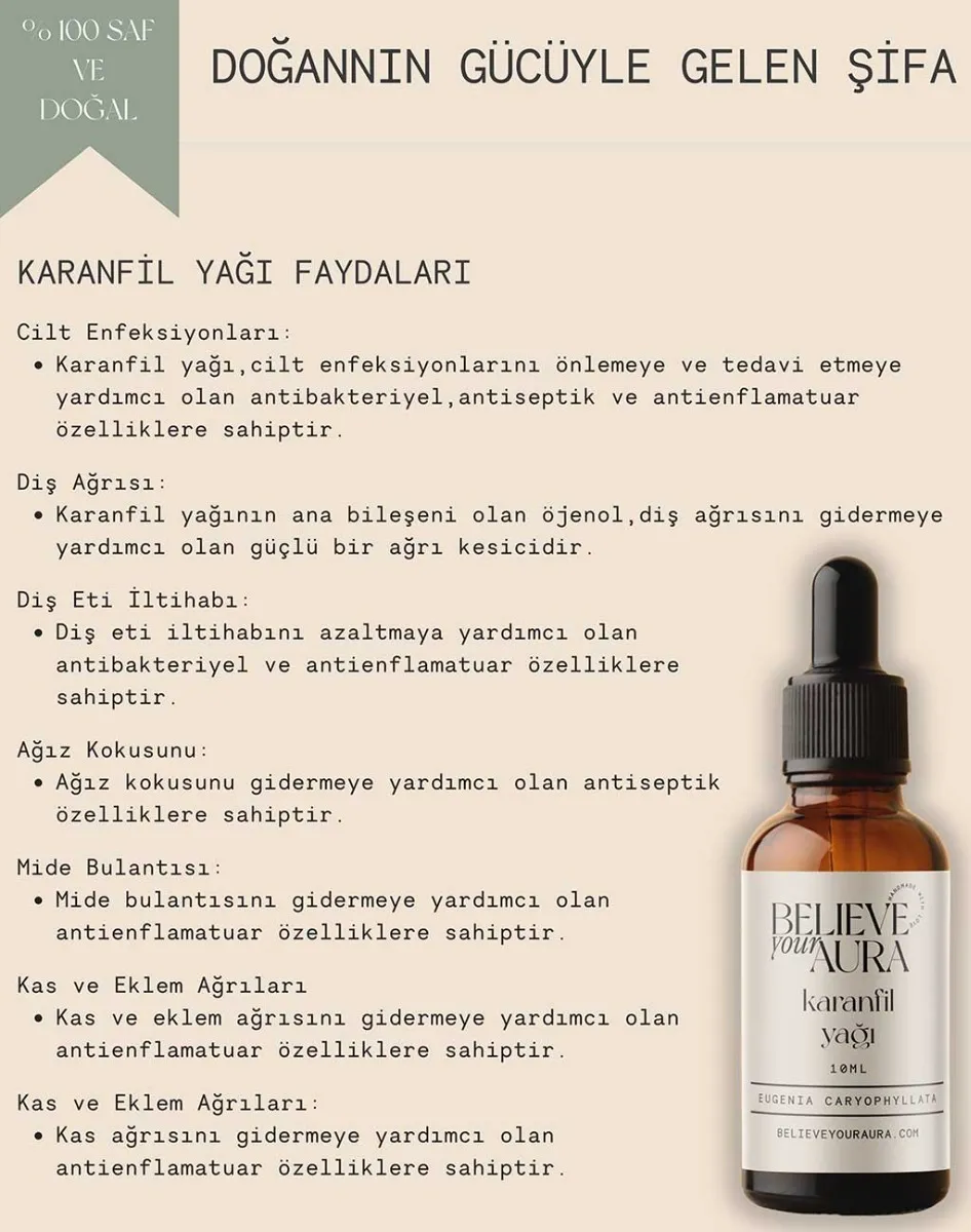 Believe Your Aura %100 Saf Organik Karanfil Yağı ATYKRF-602