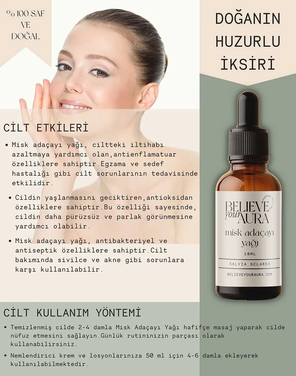Believe Your Aura Saf Organik Misk Adaçayı Yağı ATYMAD-701