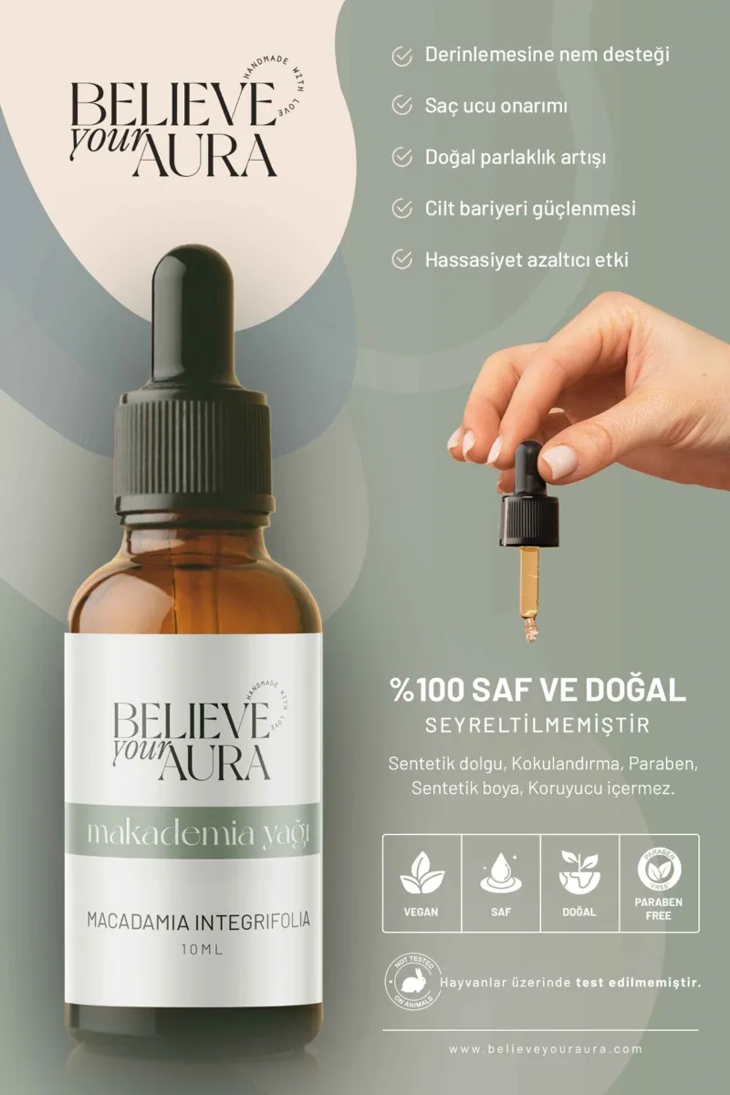 Believe Your Aura Macadamia Yağı Nemlendirici ve Canlandırıcı Cilt ve Saç Bakım Yağı ATYMAK-704