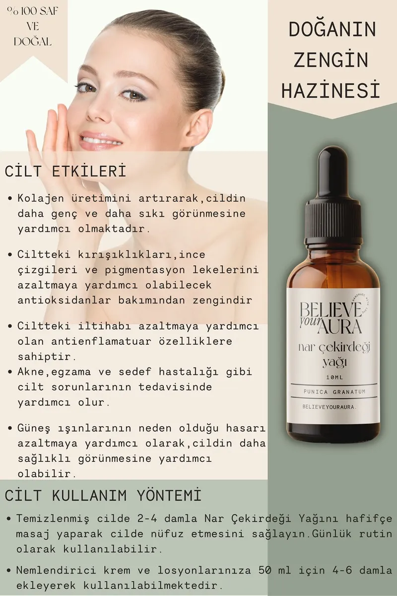 Believe Your Aura Nar Çekirdeği Yağı - %100 Saf Ve Doğal Cilt Ve Saç Bakım Yağı - Pomegranate Oil ATYNAC
