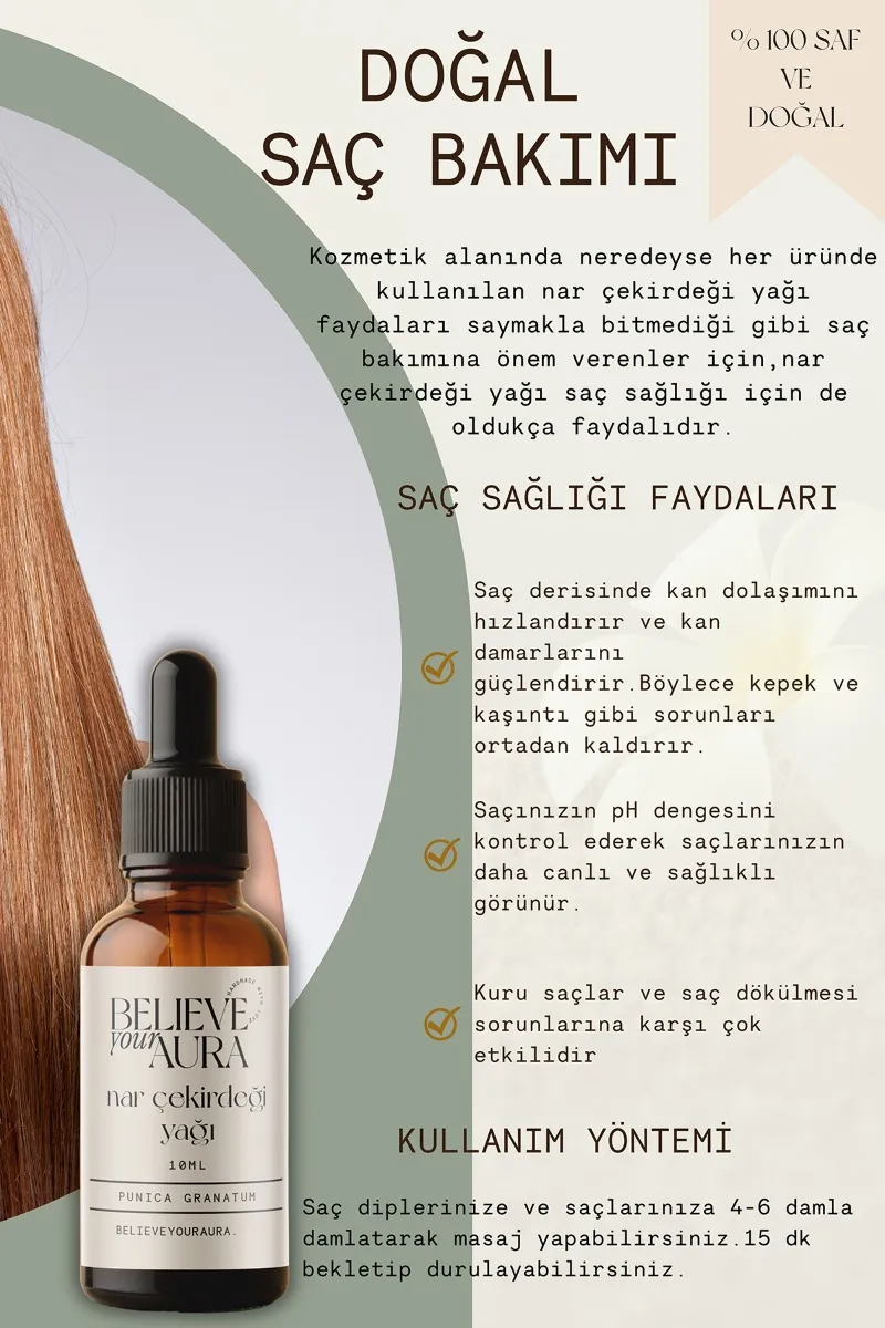 Believe Your Aura Nar Çekirdeği Yağı - %100 Saf Ve Doğal Cilt Ve Saç Bakım Yağı - Pomegranate Oil ATYNAC