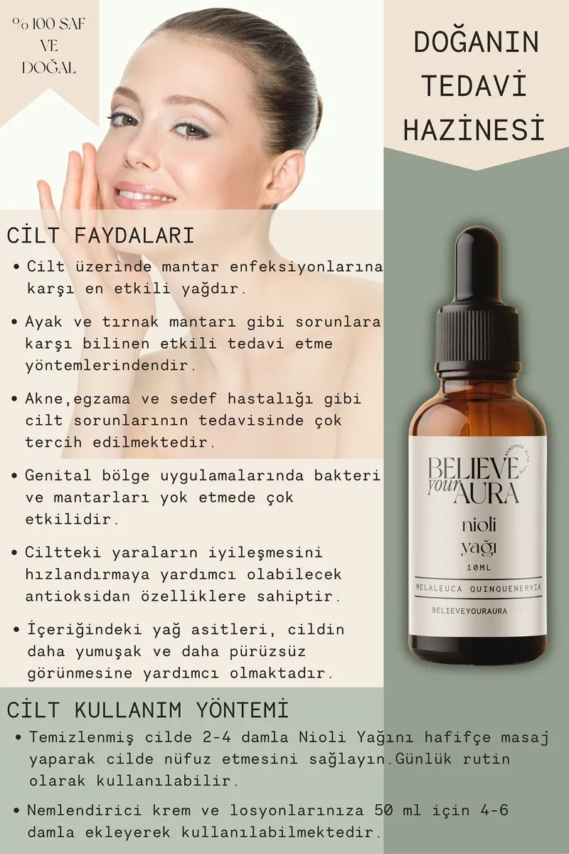 Believe Your Aura Nioli Yağı - %100 Saf Ve Doğal Antibakteriyel Cilt Ve Saç Bakım Yağı - Niaouli Oil ATYNIO
