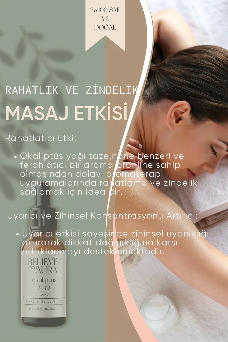 Believe Your Aura Okaliptus Yağı - %100 Saf Ve Doğal Cilt Ve Saç Bakım Aromaterapi Uçucu Yağı - Eucalyptus Oil ATYOKL
