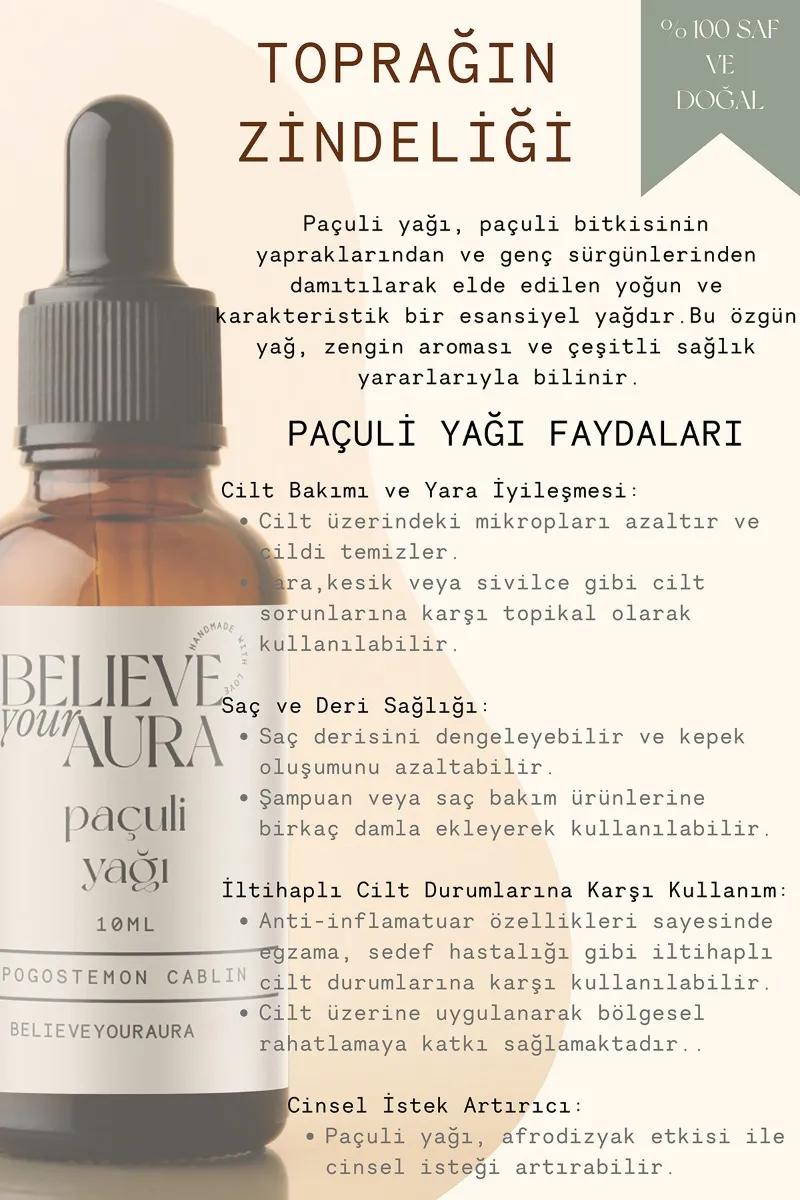 Believe Your Aura Paçuli Yağı - %100 Saf Ve Doğal Cilt Ve Saç Bakım Aromaterapi Yağı - Patchouli Oil ATYPCL