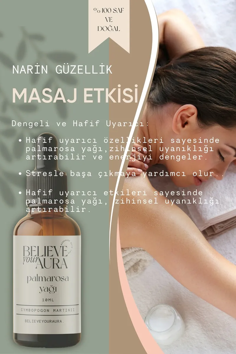 Believe Your Aura Palmarosa Yağı - %100 Saf ve Doğal Cilt ve Saç Bakım Yağı - Palmarosa Oil ATYPLM