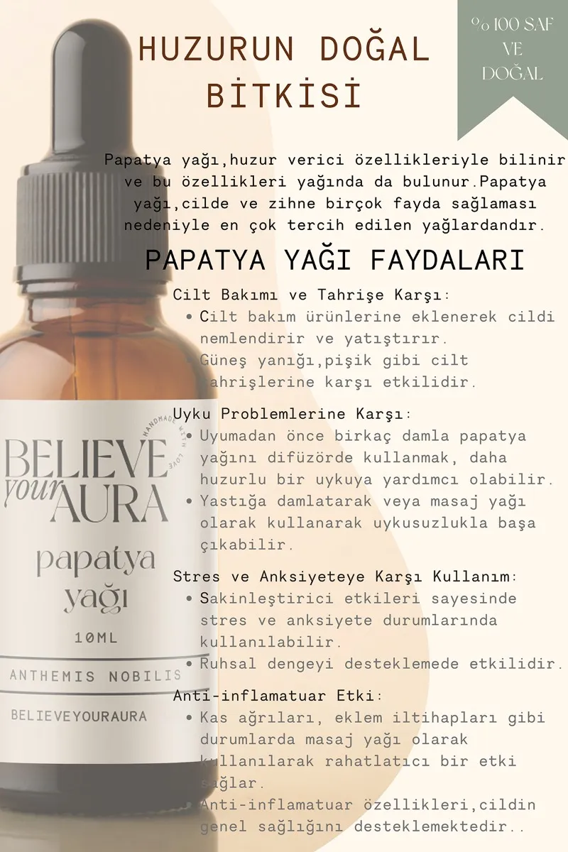 Believe Your Aura Papatya Yağı - %100 Saf Ve Doğal Cilt Ve Saç Bakım Yağı - Camomille Oil ATYPPT