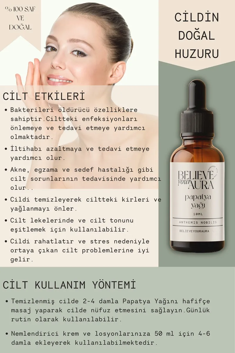 Believe Your Aura Papatya Yağı - %100 Saf Ve Doğal Cilt Ve Saç Bakım Yağı - Camomille Oil ATYPPT