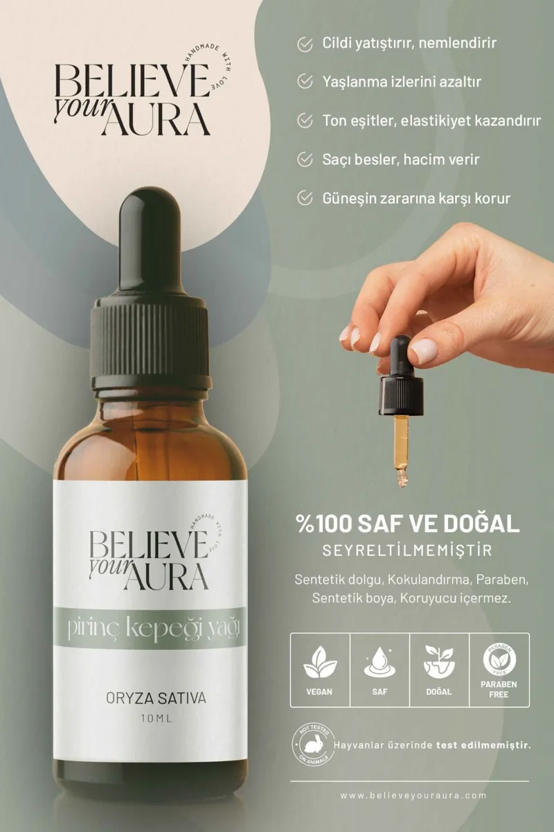 Believe Your Aura Pirinç Kepeği Yağı Yatıştırıcı ve Dengeleyici Cilt ve Saç Bakım Yağı ATYPRK-858