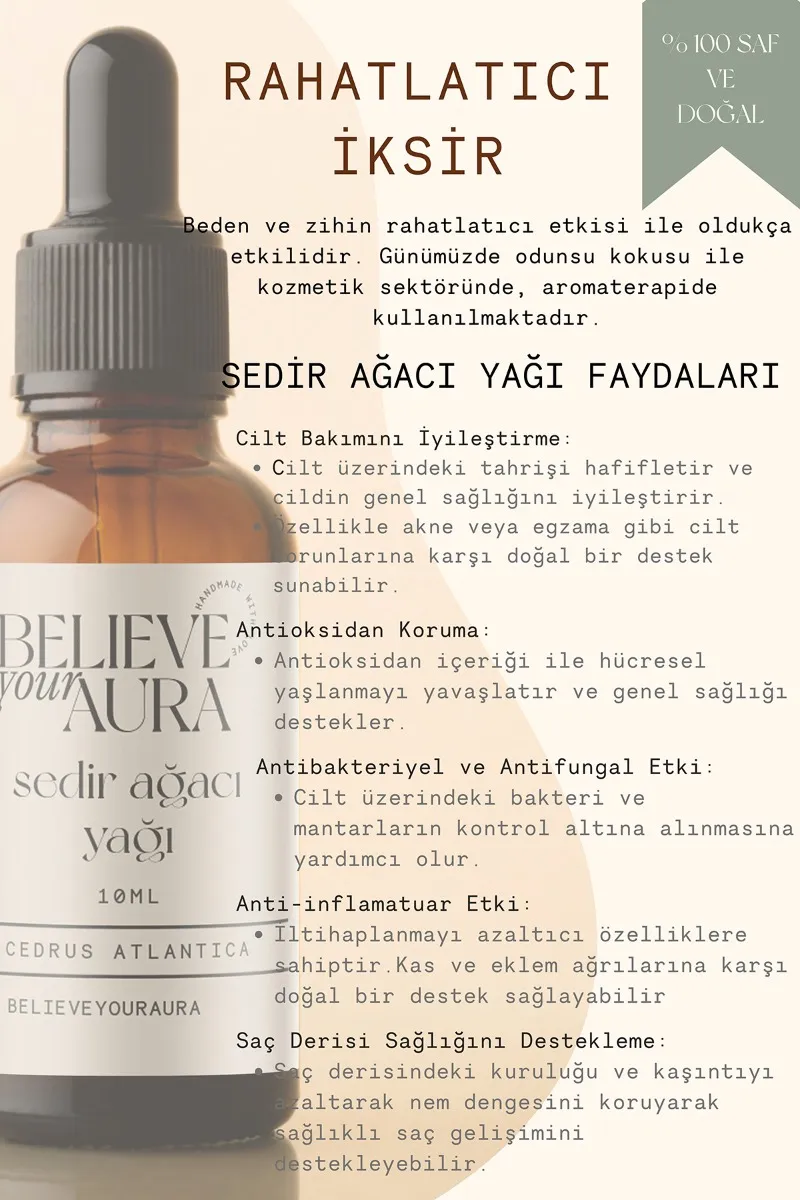 Believe Your Aura Sedir Ağacı Yağı - %100 Saf Ve Doğal Cilt Ve Saç Bakım Yağı - Cedarwood Oil ATYSDA