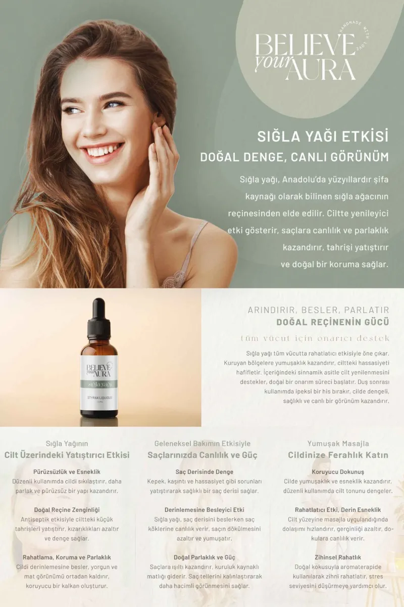 Believe Your Aura Sığla (Günlük) Yağı Saf ve Doğal Canlandırıcı Besleyici Cilt ve Saç Bakım Yağı ATYSIG-959