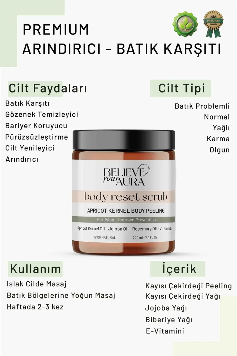 Believe Your Aura Batık Giderici Vücut Peelingi - %100 Doğal Arındırıcı Yenileyici Batık Önleyici Body Scrub - BDSBODY102-220