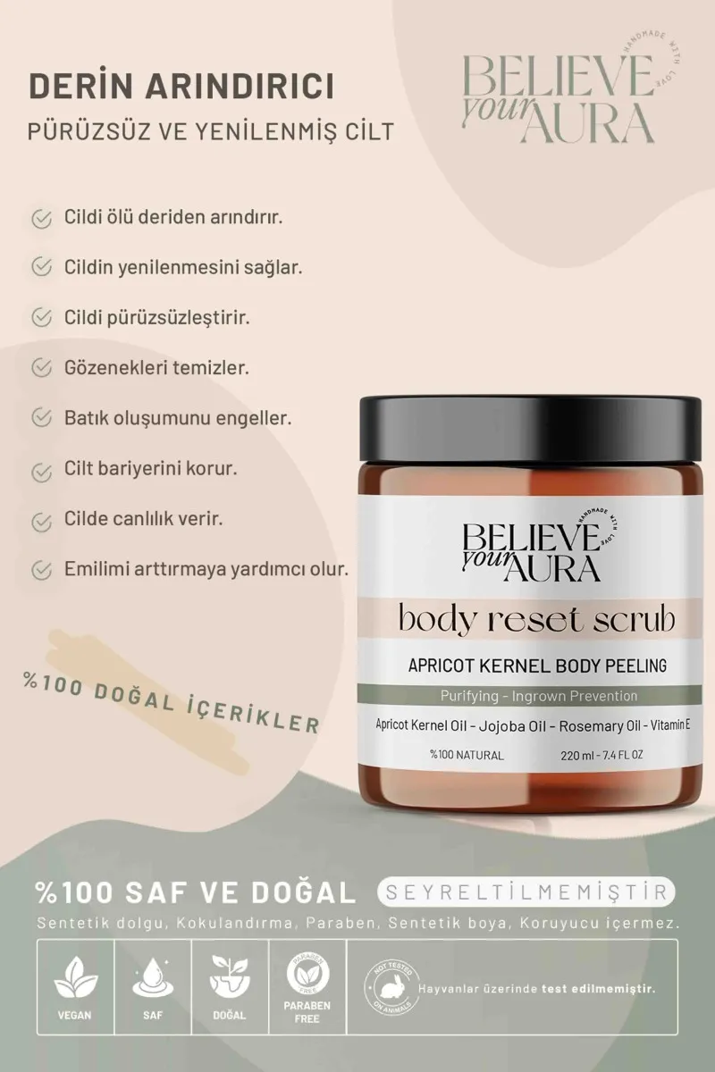 Believe Your Aura Batık Giderici Vücut Peelingi - %100 Doğal Arındırıcı Yenileyici Batık Önleyici Body Scrub - BDSBODY102-220