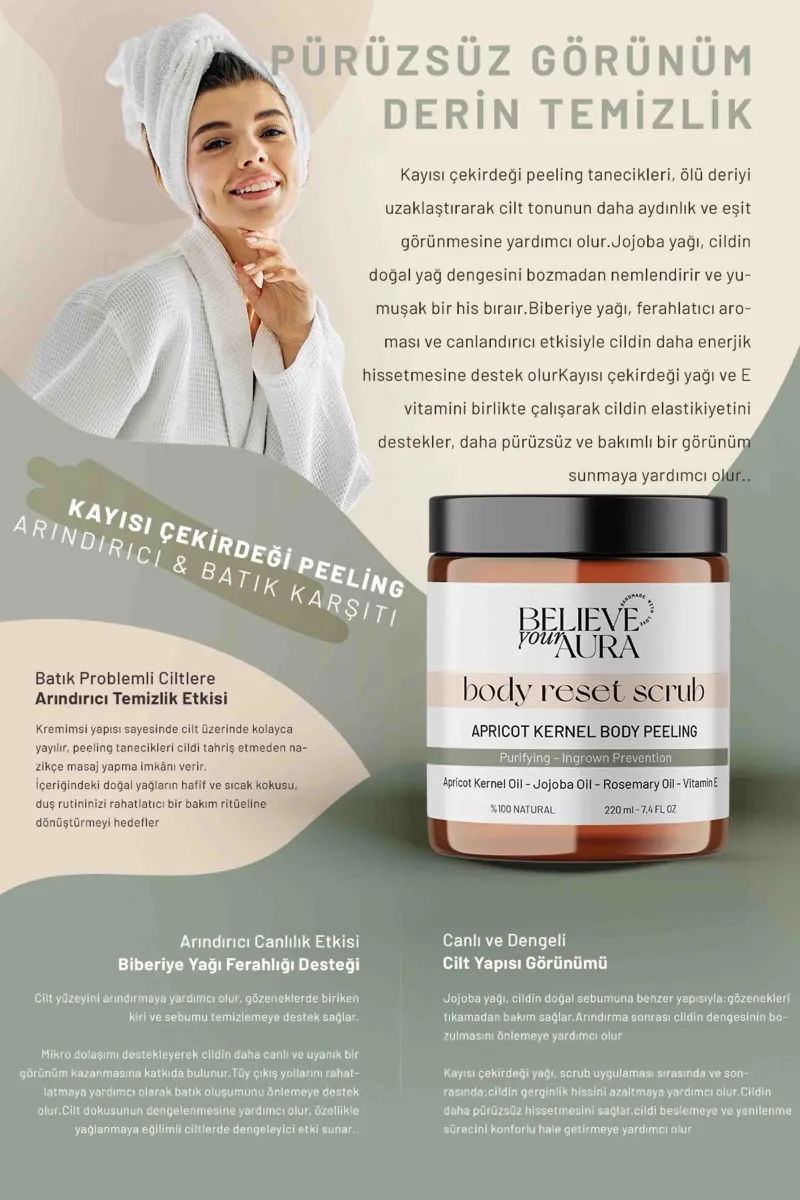 Believe Your Aura Batık Giderici Vücut Peelingi - %100 Doğal Arındırıcı Yenileyici Batık Önleyici Body Scrub - BDSBODY102-220