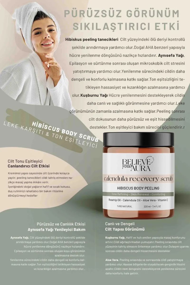 Believe Your Aura Leke Karşıtı Vücut Peelingi - Ton Eşitleyici Aydınlatıcı Batık Karşıtı Hibiskus Body Scrub -BDSBODY103-220