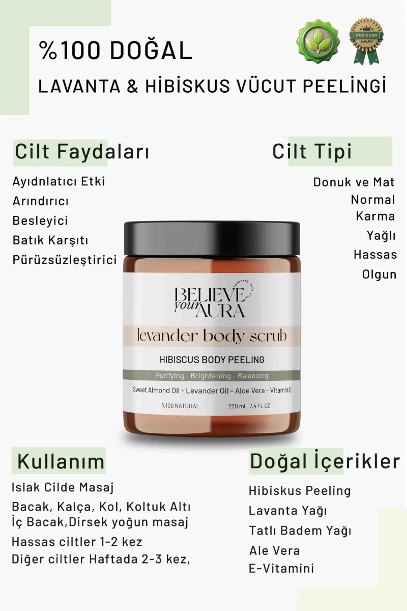 Believe Your Aura Lavanta Yağı El ve Vücut Peelingi - Arındıcı Aydınlatıcı Batık Karşıtı El ve Vücut Peelingi - BDSBODY107-220