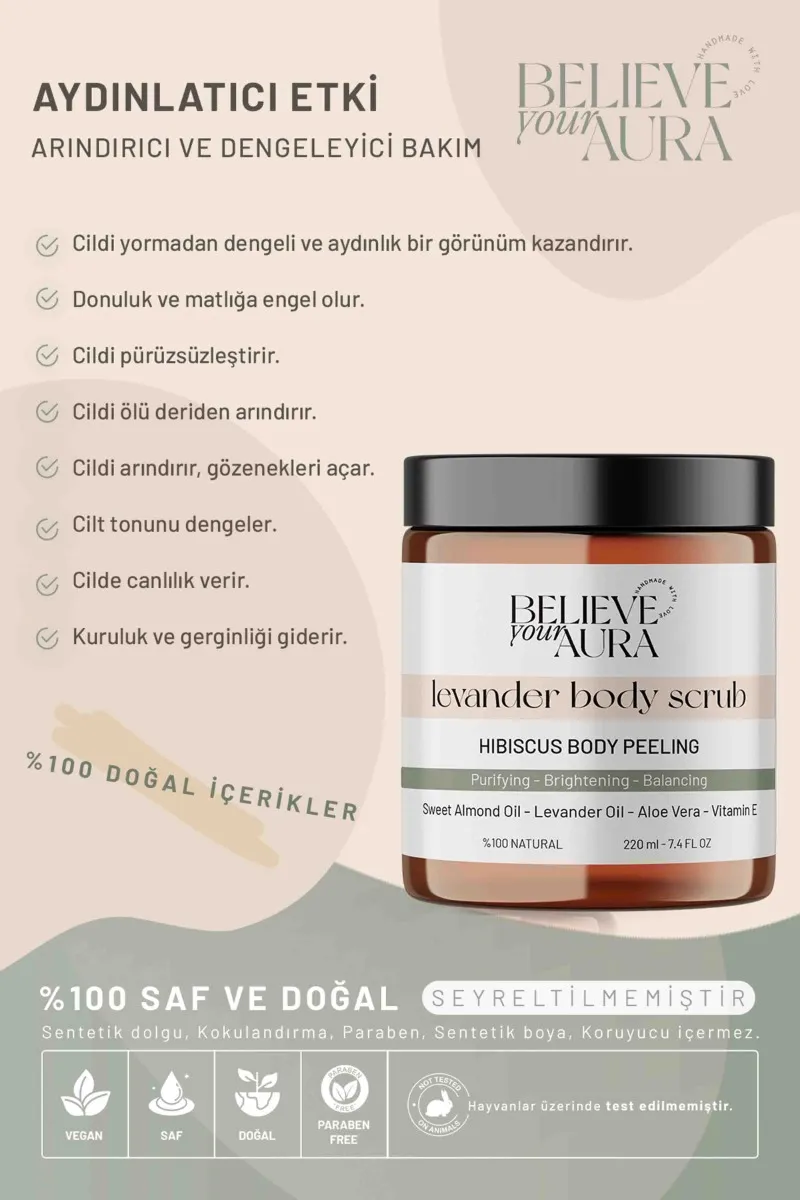 Believe Your Aura Lavanta Yağı El ve Vücut Peelingi - Arındıcı Aydınlatıcı Batık Karşıtı El ve Vücut Peelingi - BDSBODY107-220