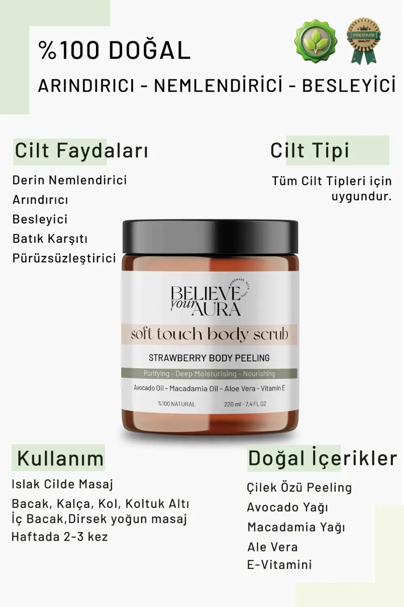 Believe Your Aura Avokado Yağı Vücut Peelingi - Derin Nemlendirici Besleyici Pürüssüzleştirici Body Scrub -BDSBODY110-220