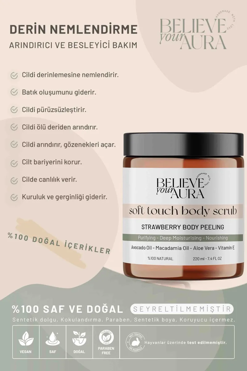 Believe Your Aura Avokado Yağı Vücut Peelingi - Derin Nemlendirici Besleyici Pürüssüzleştirici Body Scrub -BDSBODY110-220