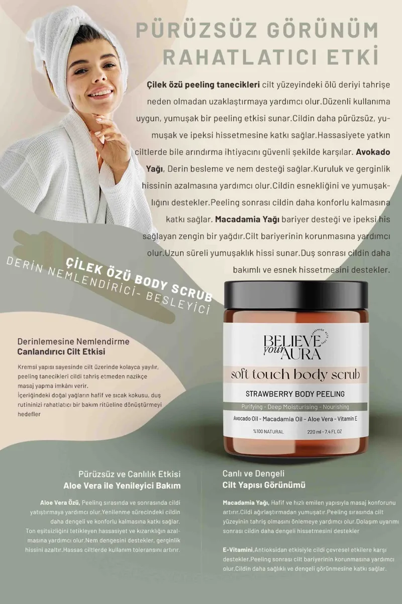 Believe Your Aura Avokado Yağı Vücut Peelingi - Derin Nemlendirici Besleyici Pürüssüzleştirici Body Scrub -BDSBODY110-220