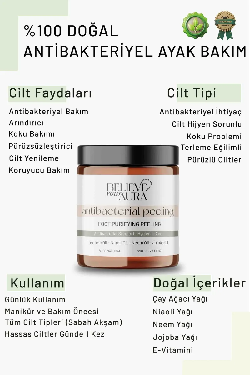 Believe Your Aura Antibakteriyel Ayak Peelingi - %100 Doğal Arındırıcı Koku Karşıtı Peeling - BDSFOOT101-220