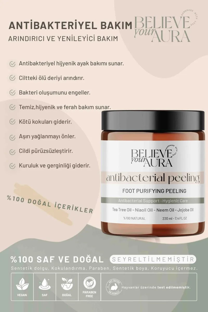 Believe Your Aura Antibakteriyel Ayak Peelingi - %100 Doğal Arındırıcı Koku Karşıtı Peeling - BDSFOOT101-220