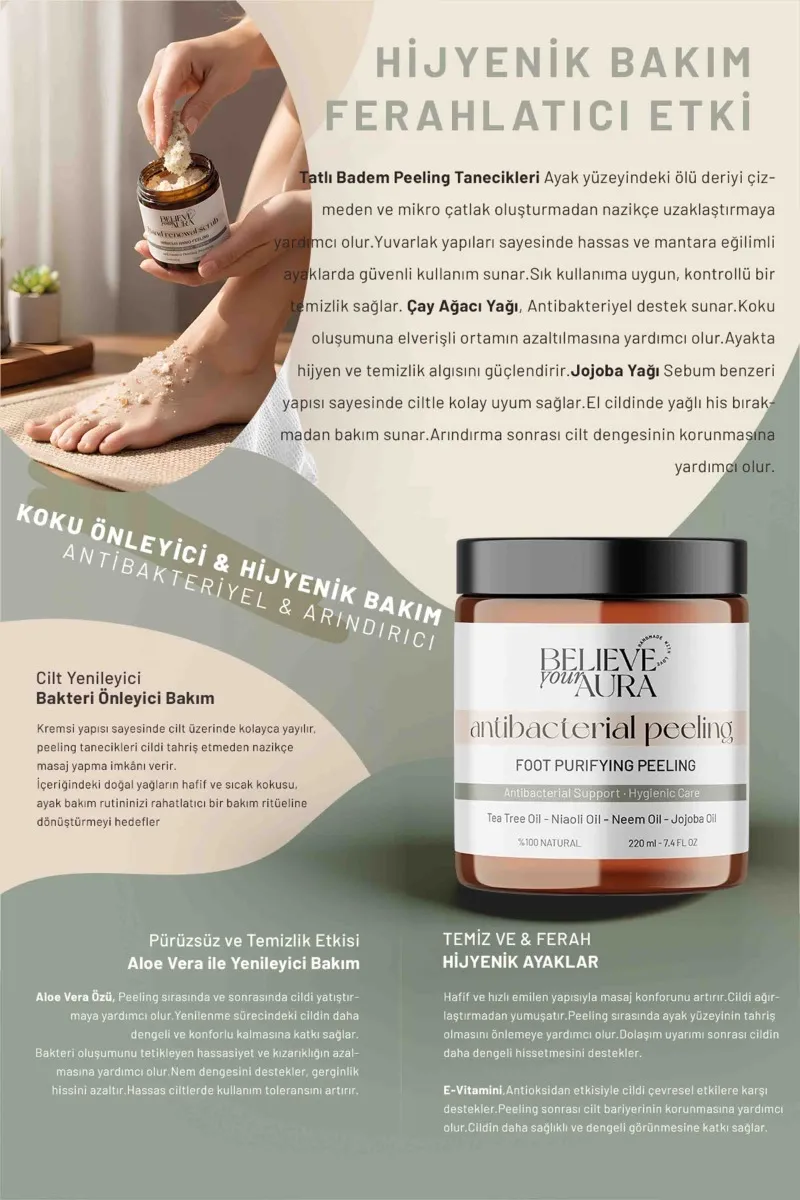 Believe Your Aura Antibakteriyel Ayak Peelingi - %100 Doğal Arındırıcı Koku Karşıtı Peeling - BDSFOOT101-220