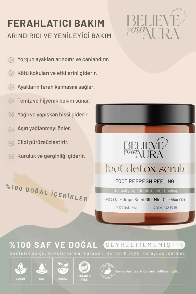 Believe Your Aura Koku Önleyici Ayak Pellingi - Ferahlatıcı Dengelyici Arındırıcı Ayak Detox Bakım Peelingi -BDSFOOT104-220