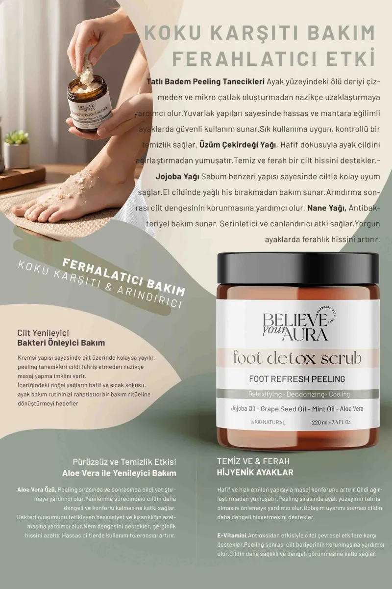 Believe Your Aura Koku Önleyici Ayak Pellingi - Ferahlatıcı Dengelyici Arındırıcı Ayak Detox Bakım Peelingi -BDSFOOT104-220