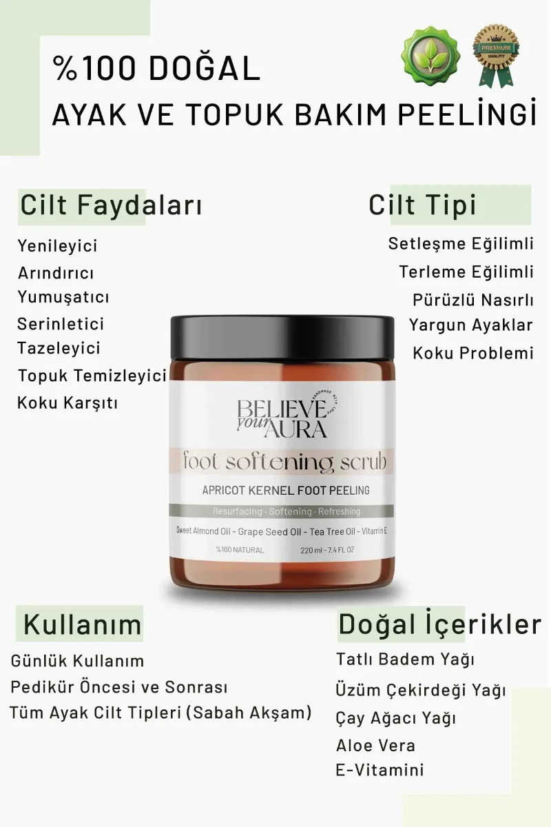Believe Your Aura Ayak ve Topuk Çatlak Bakım Peelingi - Yenileyici Onarıcı Koku Giderici Ayak Peeling Kremi- BDSFOOT105-220