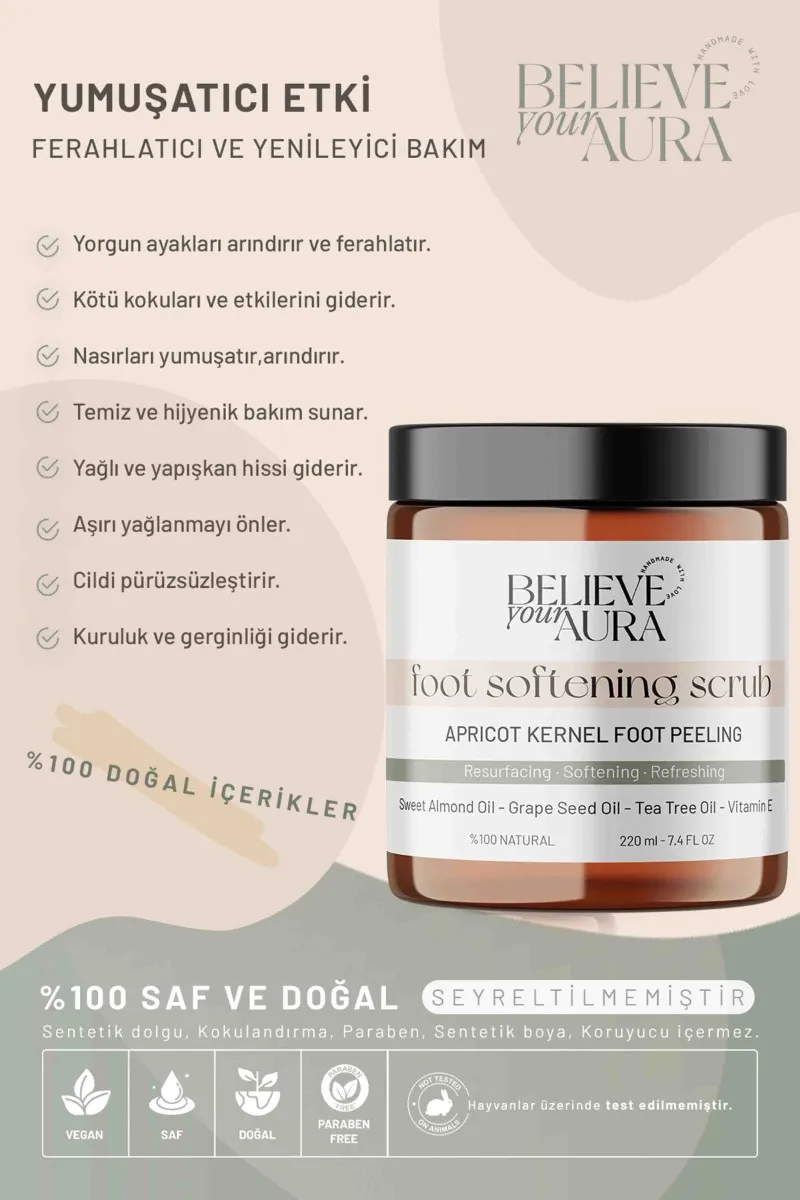 Believe Your Aura Ayak ve Topuk Çatlak Bakım Peelingi - Yenileyici Onarıcı Koku Giderici Ayak Peeling Kremi- BDSFOOT105-220