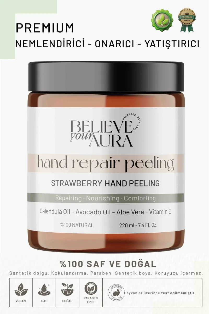 Believe Your Aura Çilek Özlü El ve Vücut Peelingi - Besleyici Yumuşatıcı Batık Önleyici El ve Vücut Peelingi - BDSHAND109-220