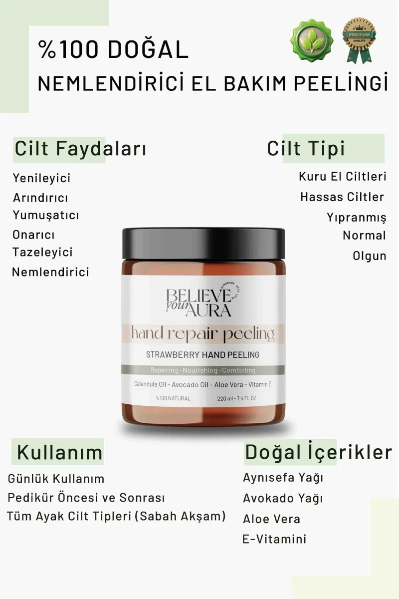 Believe Your Aura Çilek Özlü El ve Vücut Peelingi - Besleyici Yumuşatıcı Batık Önleyici El ve Vücut Peelingi - BDSHAND109-220