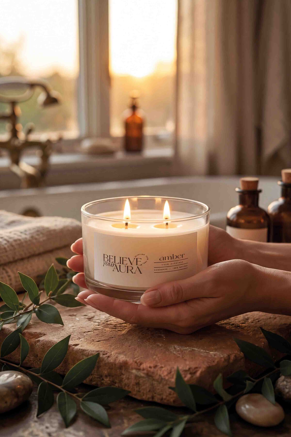 Believe Your Aura Amber Kokulu Soya Mumu – 120 cc aromaterapi kase mum, görsel 2