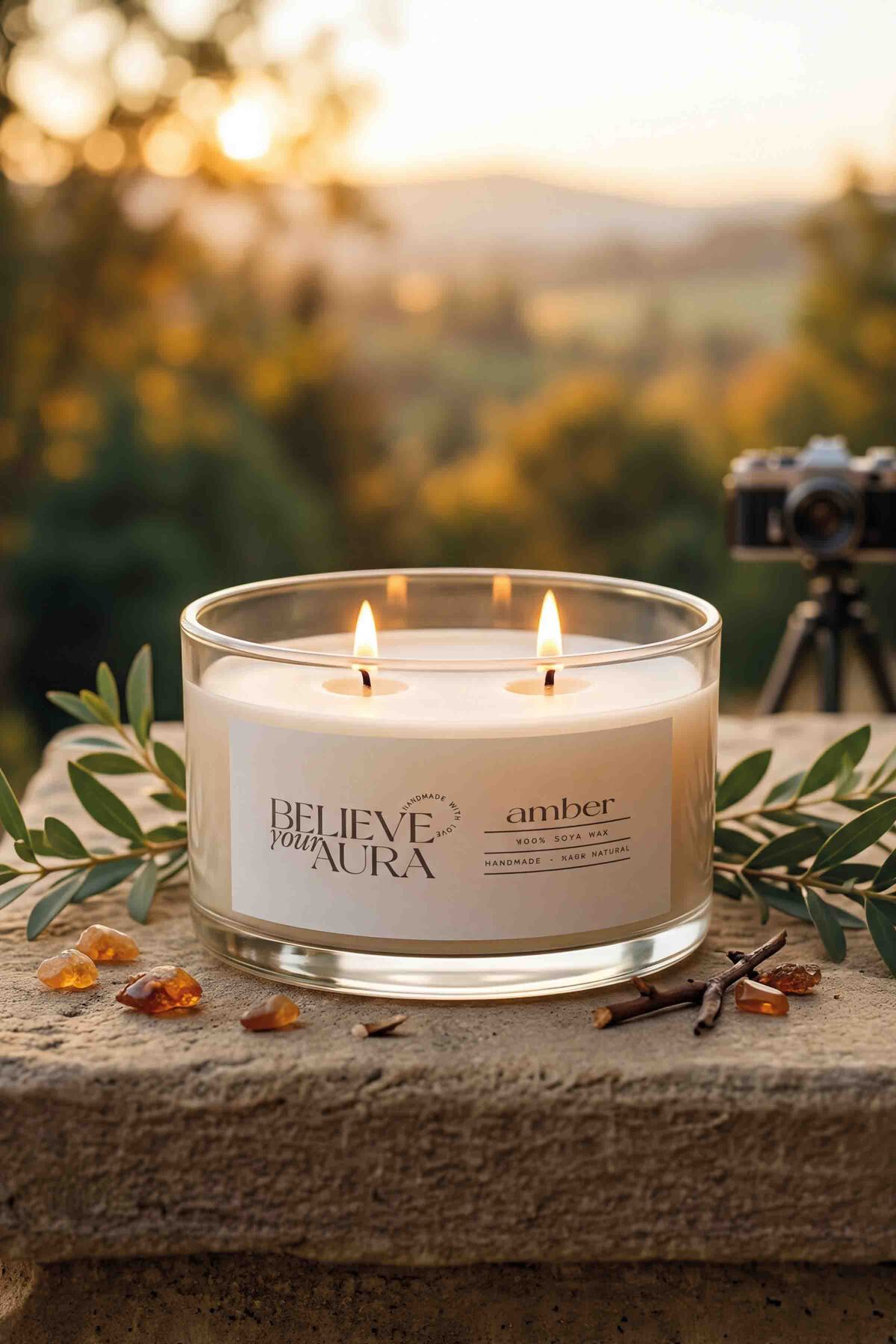 Believe Your Aura Amber Kokulu Soya Mumu – 120 cc aromaterapi kase mum, görsel 4