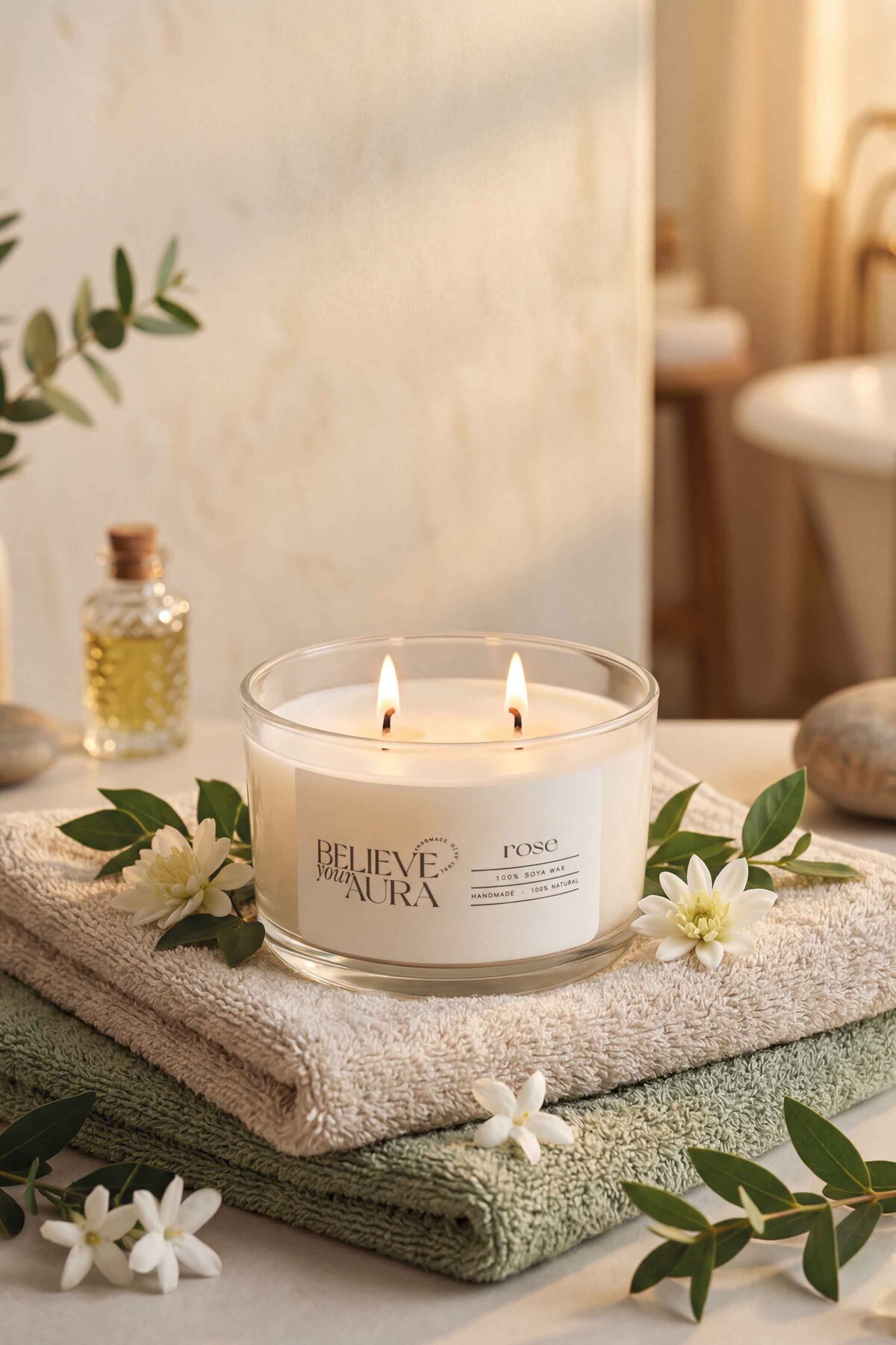 Believe Your Aura Gül Kokulu Soya Mumu – 120 cc aromaterapi kase mum, görsel 4