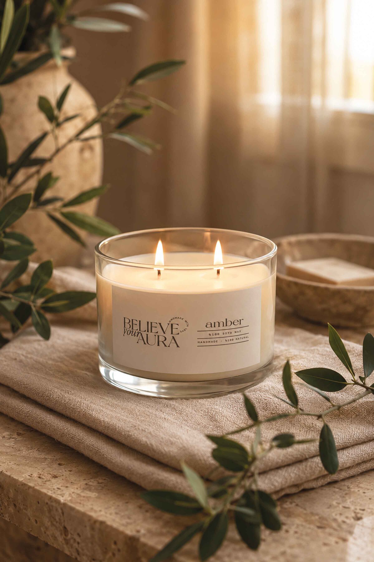 Believe Your Aura Kokusuz Soya Mumu – 120 cc aromaterapi kase mum, görsel 3