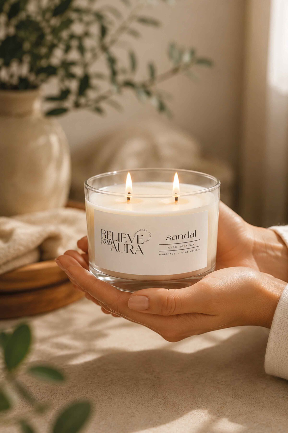 Believe Your Aura Sandal Ağacı Kokulu Soya Mumu – 120 cc aromaterapi kase mum, görsel 2