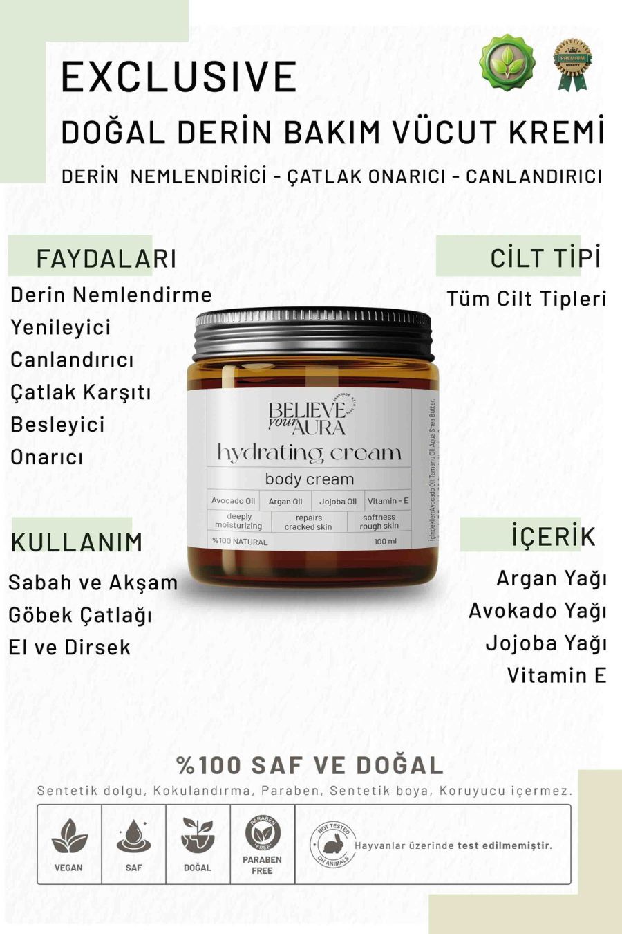 Believe Your Aura Derin Nem ve Vücut Kremi