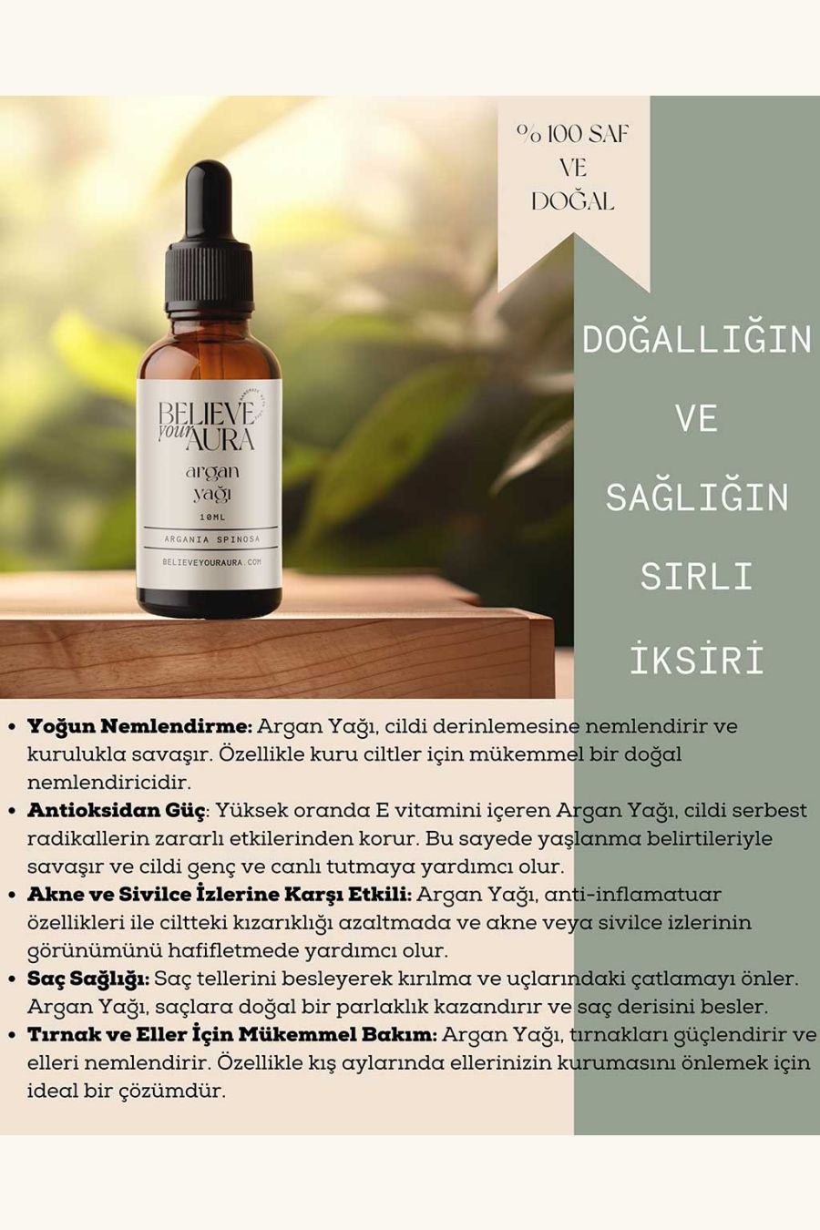 Believe Your Aura %100 Saf Organik Argan Yağı - 10 ml ATYARG-108
