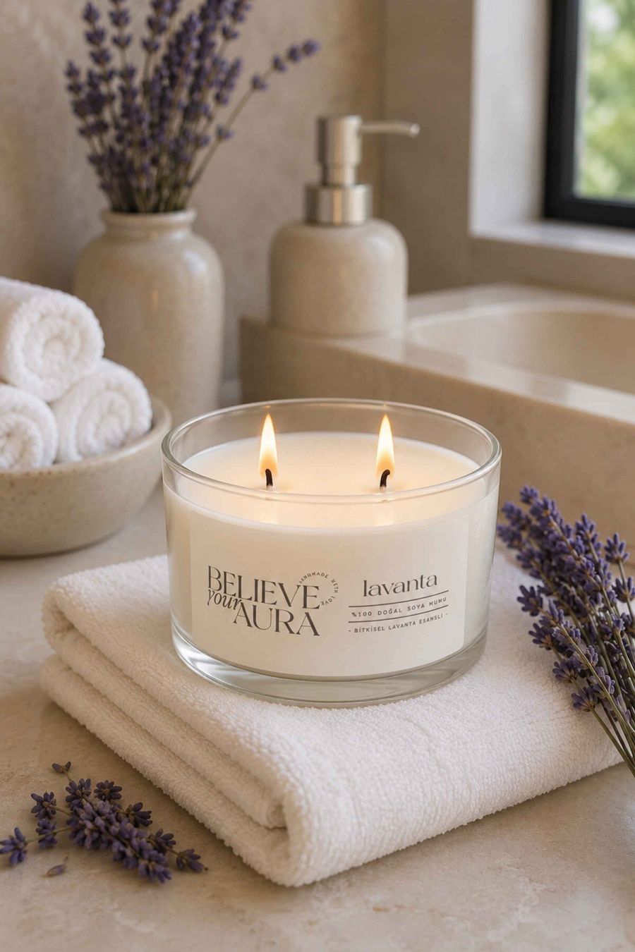 Believe Your Aura Lavanta Kokulu Soya Mumu – 120 cc aromaterapi kase mum, görsel 4