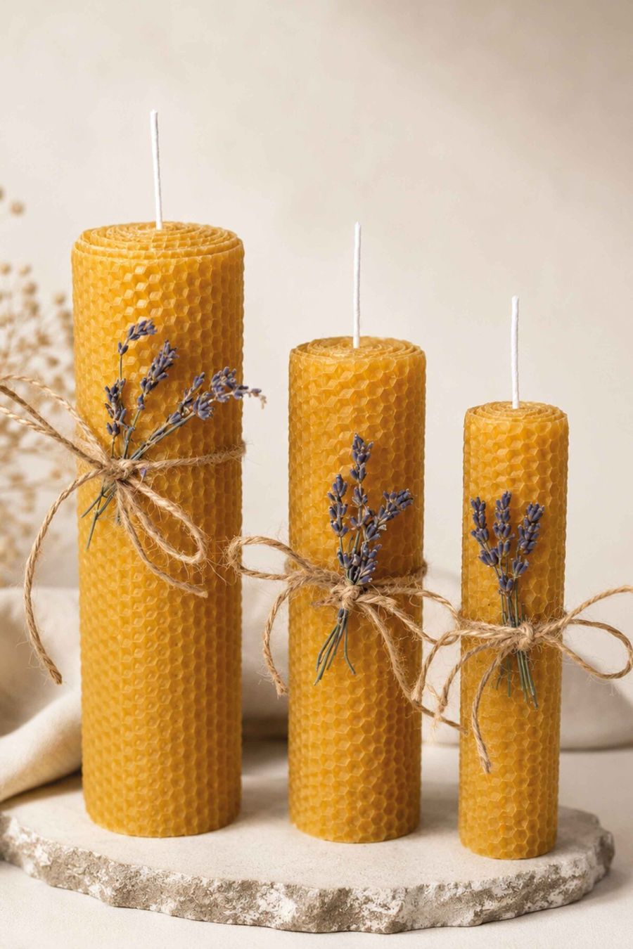 %100 Doğal Petek Balmumu - Premium El Yapımı Parafinsiz Katkısız Dekoratif Hediyelik Yoga ve Meditasyon Mumu - 3'lü Set BLMSETM211-13-BSC