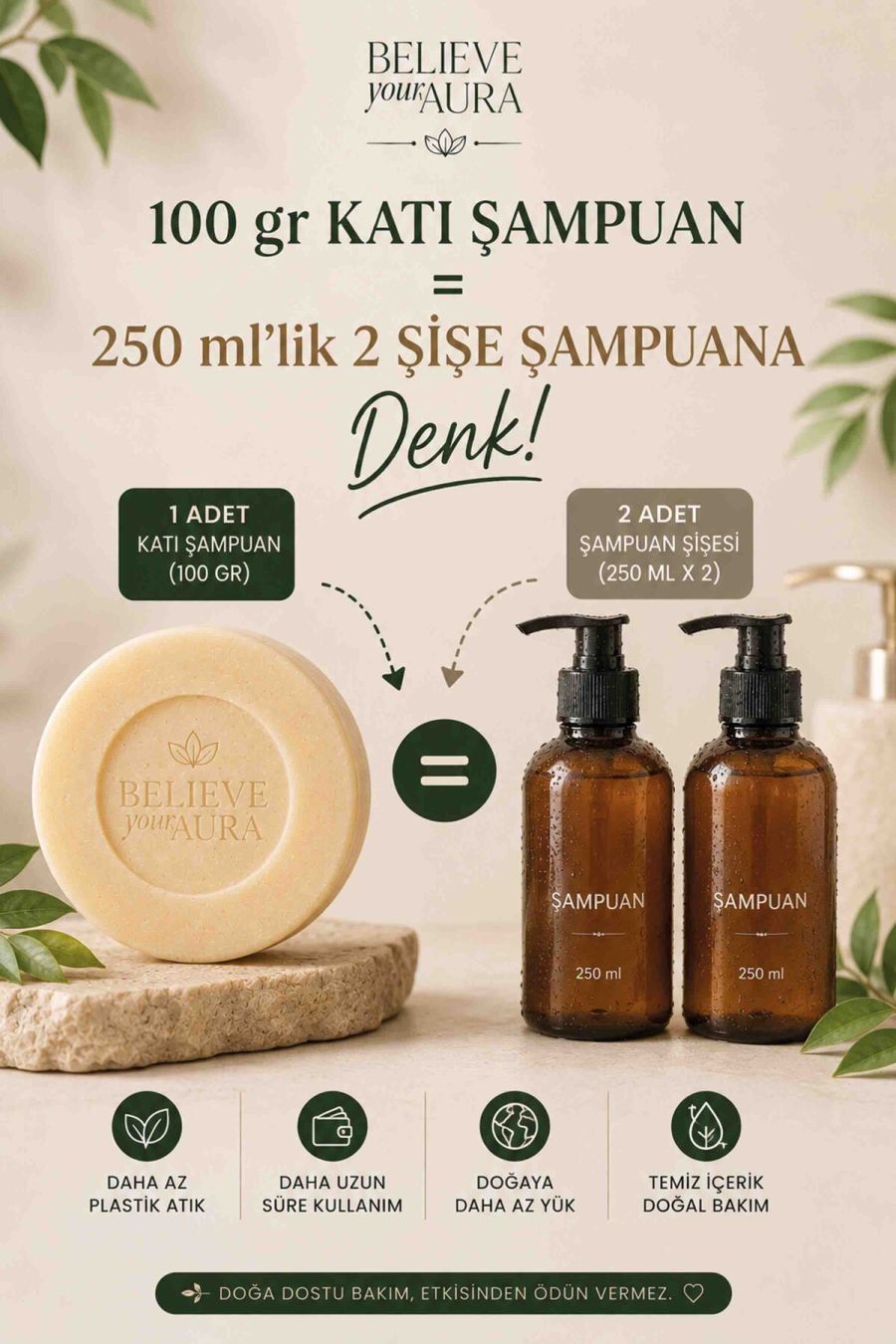 Hacim ve Dolgunluk Veren Katı Şampuan - %100 Doğal İnce Telli ve Normal Saçlar İçin Kaolin Kil Biberiye Yağı Provitamin B5 - 100 gr KSHMP02-100