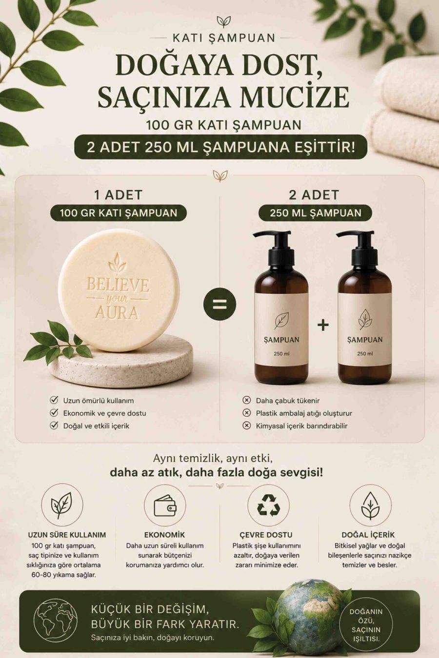 Derin Nemlendirici Yumuşatıcı Katı Şampuan - Kuru ve Kepekli Saçlar İçin Argan Yağı Aloe Vera E-Vitamini Provitamin B5 - 100 gr KSHMP06-100