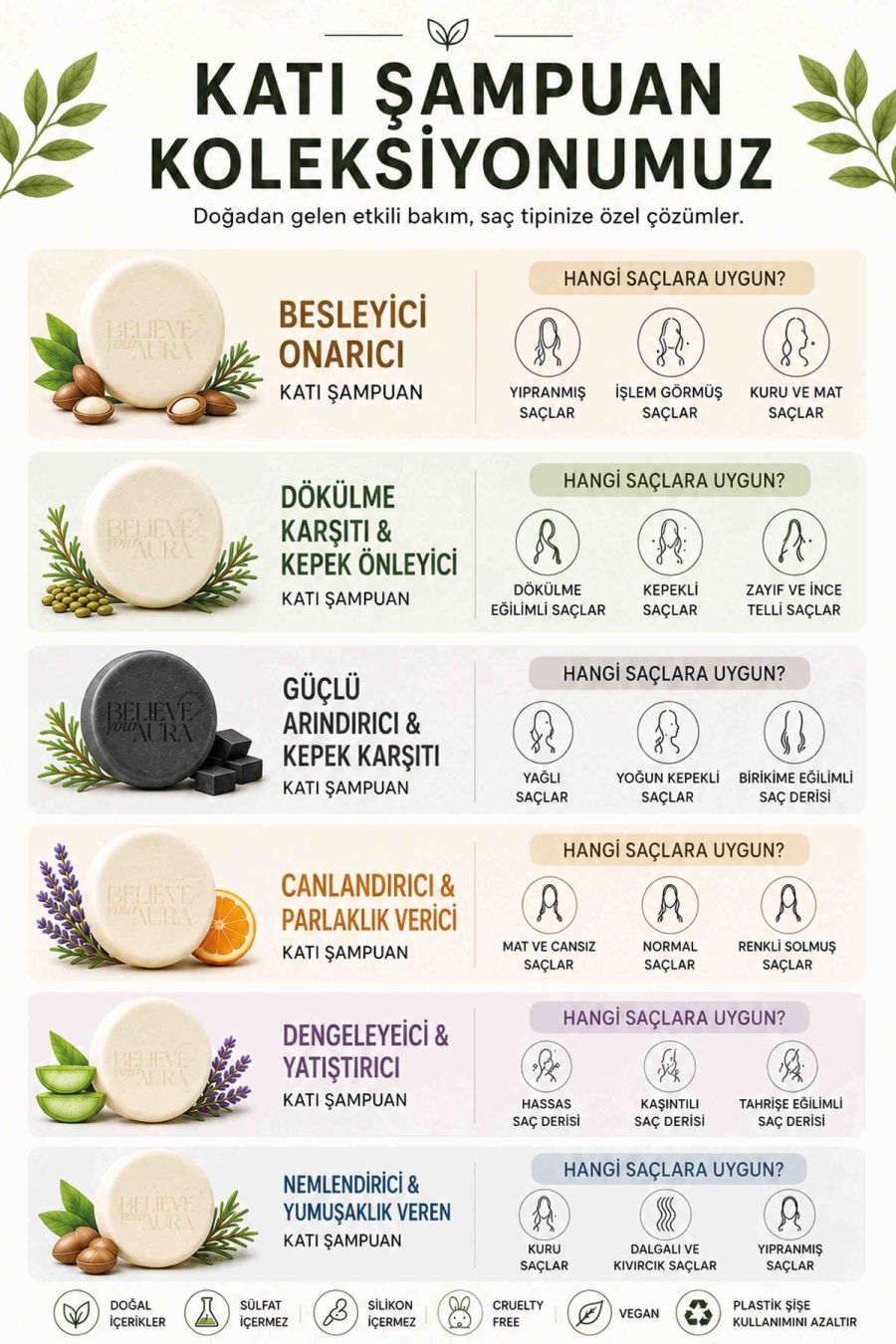 Derin Nemlendirici Yumuşatıcı Katı Şampuan - Kuru ve Kepekli Saçlar İçin Argan Yağı Aloe Vera E-Vitamini Provitamin B5 - 100 gr KSHMP06-100