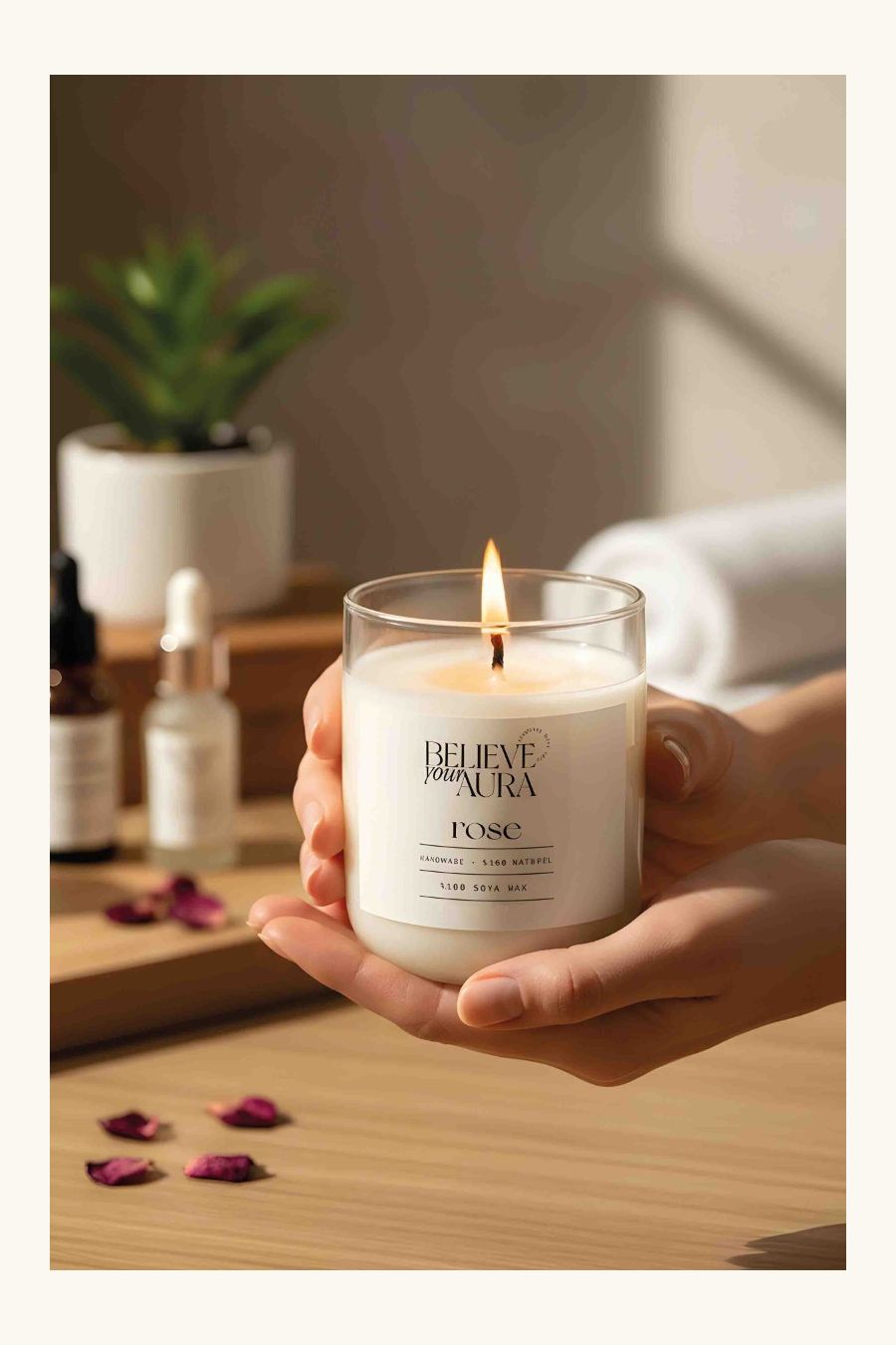Believe Your Aura Gül Kokulu Bardak Mum - %100 Doğal Soya Mumu Aromaterapi Bardak Mum MBSBRD04510-GUL