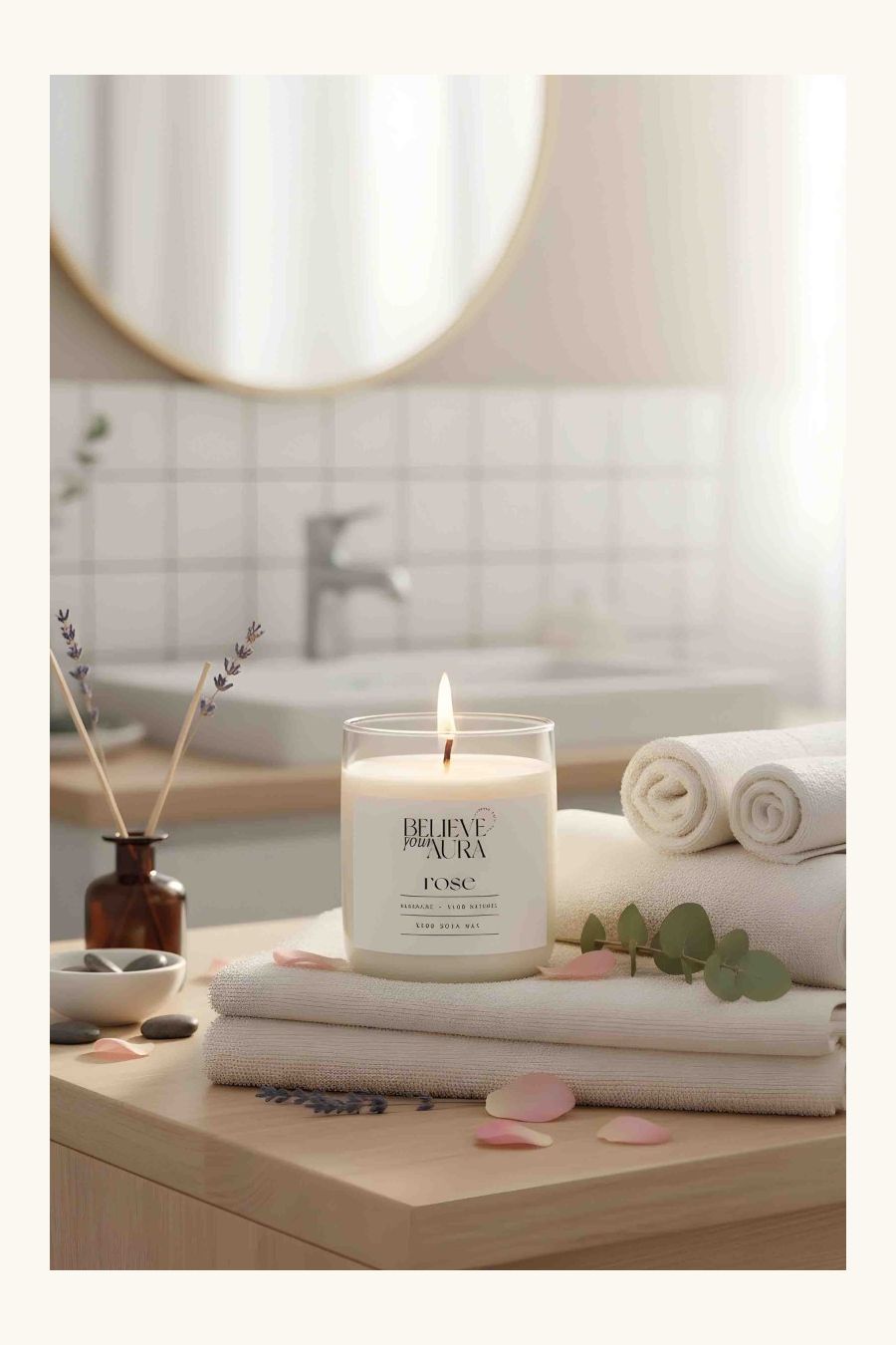 Believe Your Aura Gül Kokulu Bardak Mum - %100 Doğal Soya Mumu Aromaterapi Bardak Mum MBSBRD04510-GUL