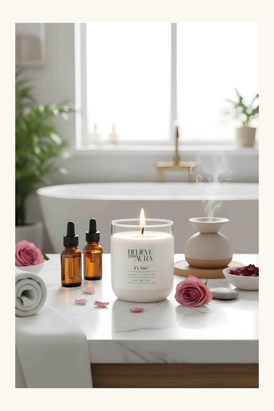 Believe Your Aura Gül Kokulu Bardak Mum - %100 Doğal Soya Mumu Aromaterapi Bardak Mum MBSBRD04510-GUL